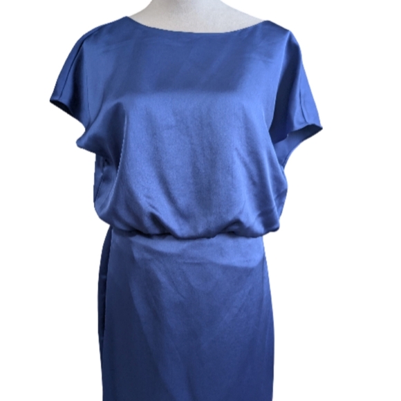 Trina Turk Amuse Blue Satin Short Sleeve Dress Size 8  Like New - Picture 4 of 12